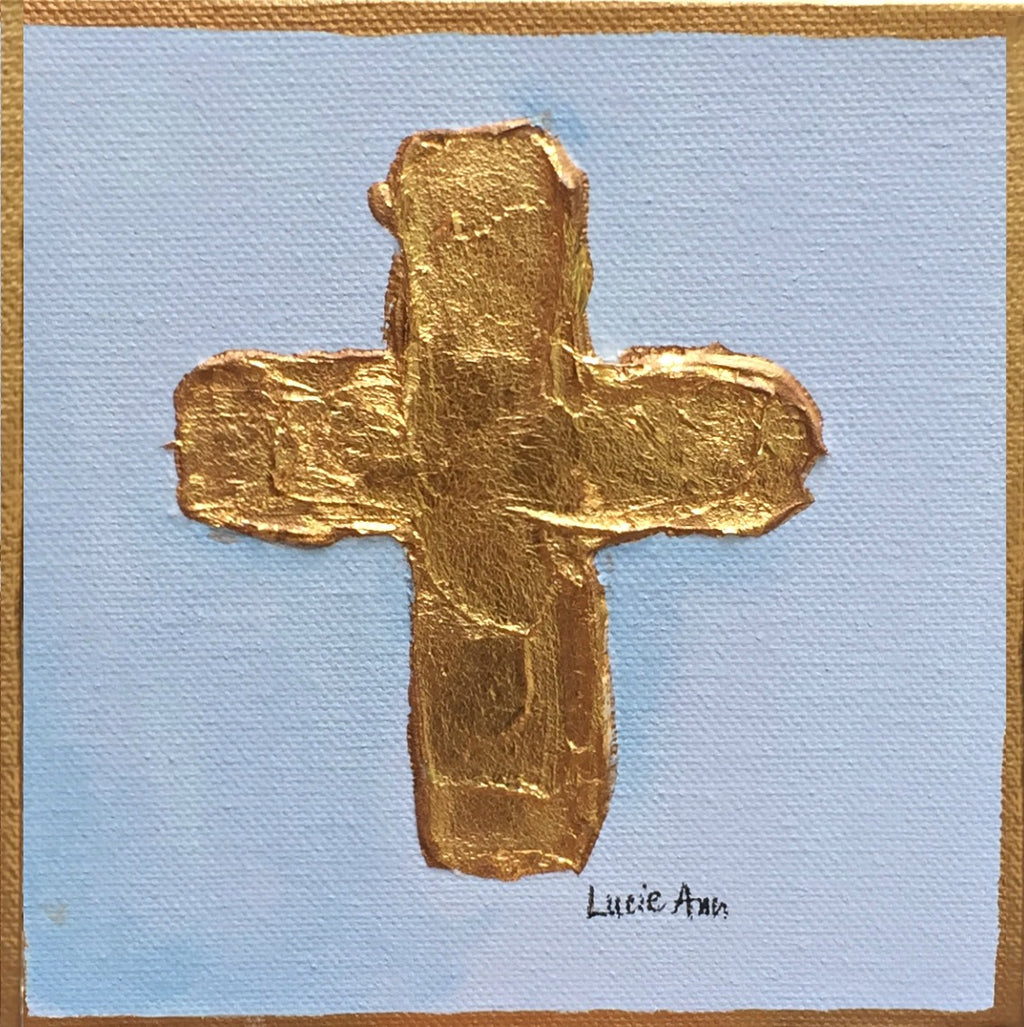 Gold cross on blue